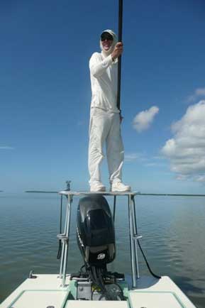 Upper Florida Keys fishing guide Capt. Larry Sydnor at work on the poling platform
